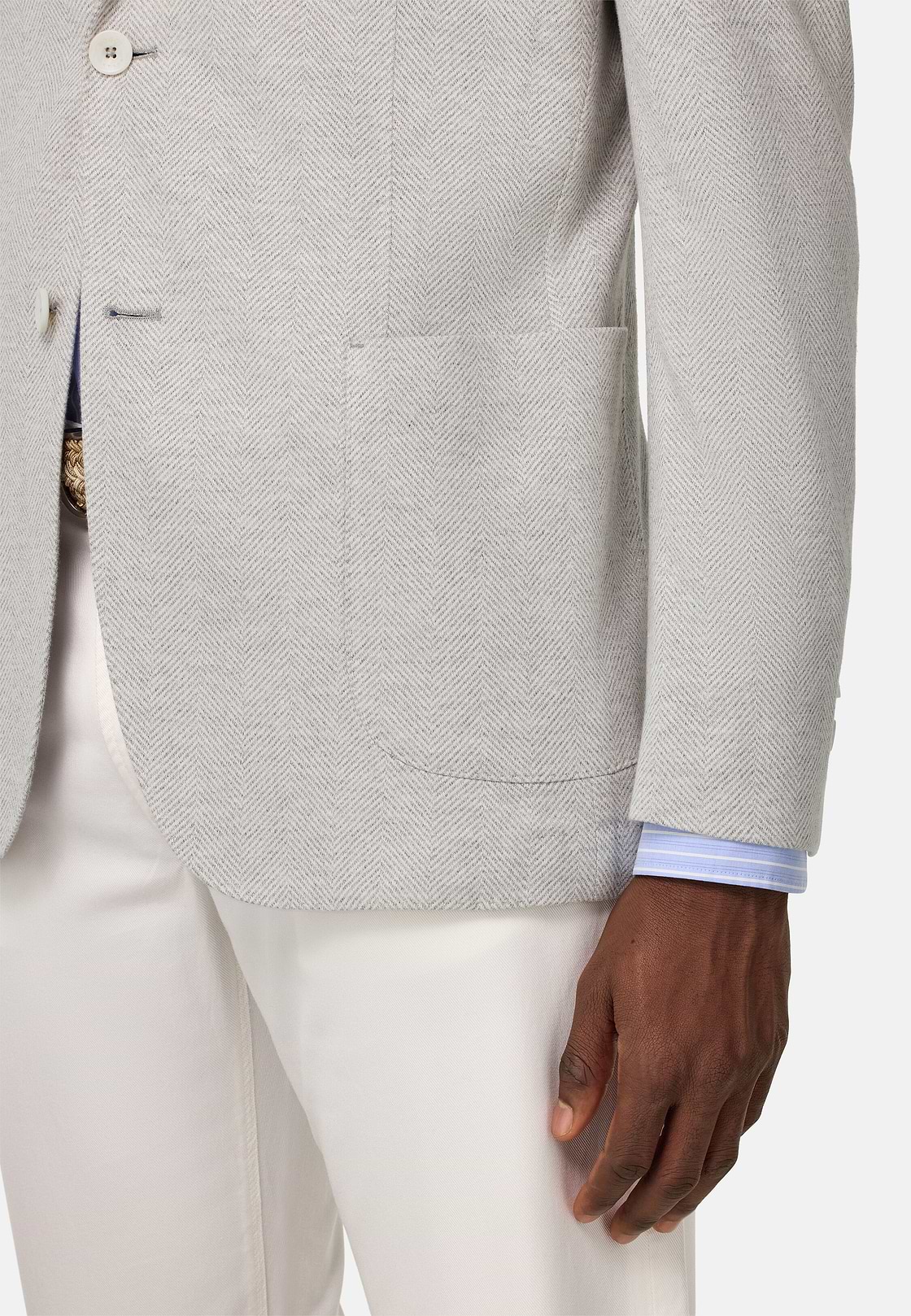 B Jersey Linen and Cotton Herringbone Jacket, Light grey, hi-res