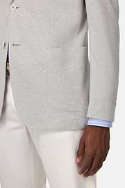 B Jersey Linen and Cotton Herringbone Jacket, Light grey, hi-res