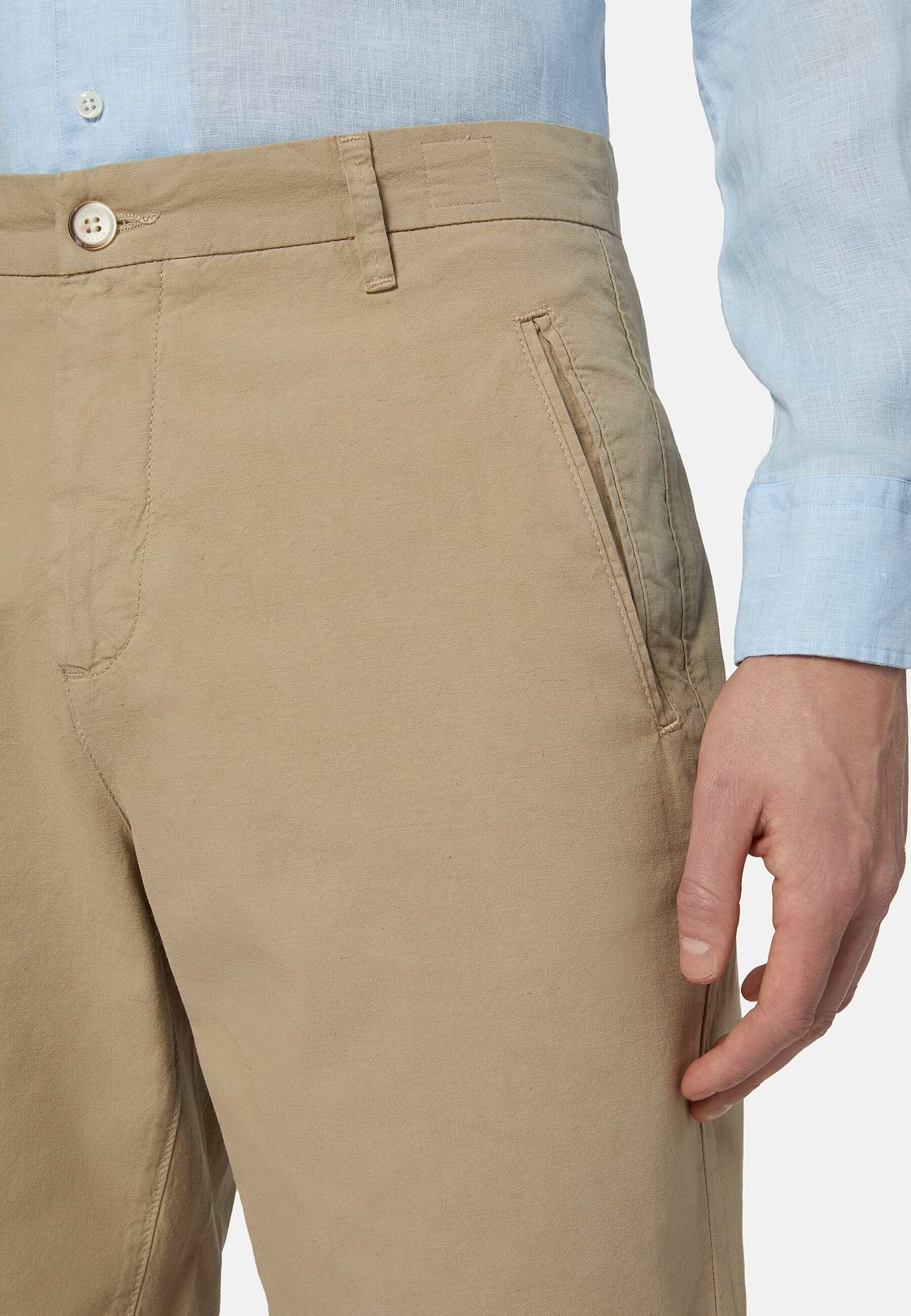 Cotton Linen Bermuda Shorts, Beige, hi-res