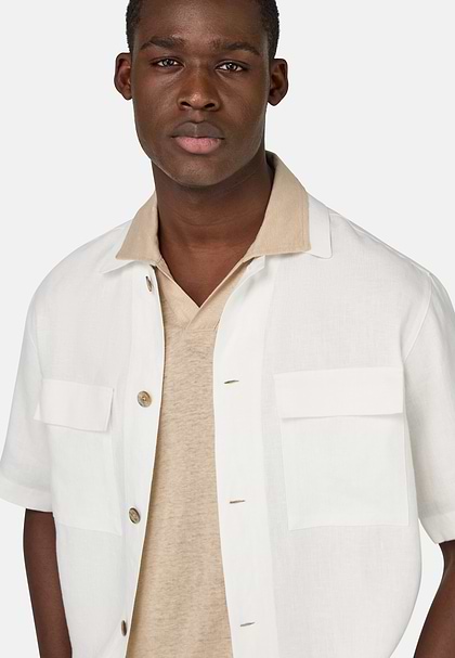 Linen Camp Overshirt, White, hi-res