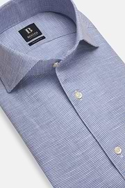 Sky Blue Houndstooth Linen Shirt, Regular, Light Blue, hi-res