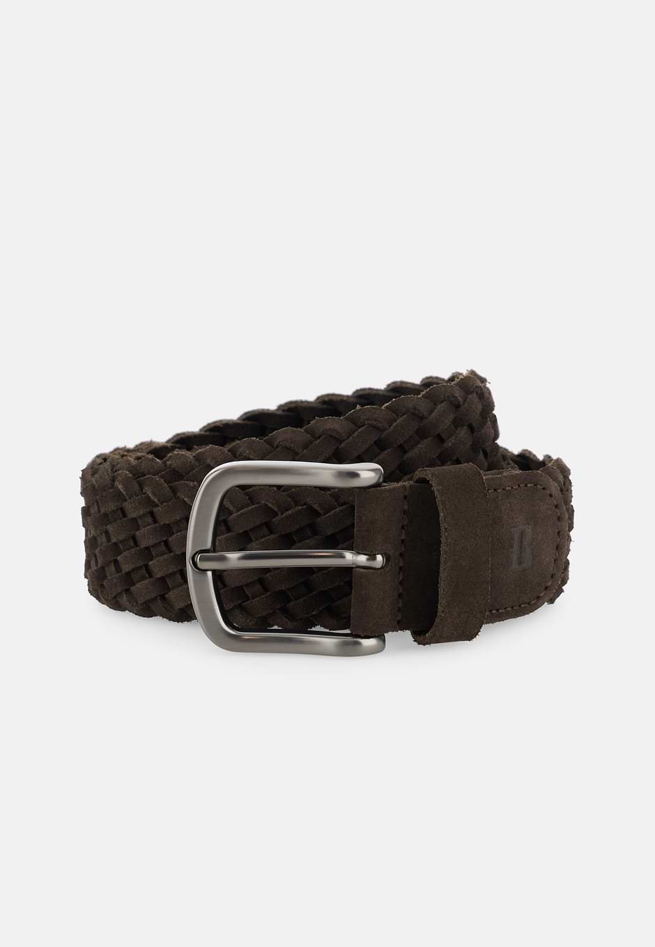Belt in Woven Suede Leather, Dark brown, hi-res