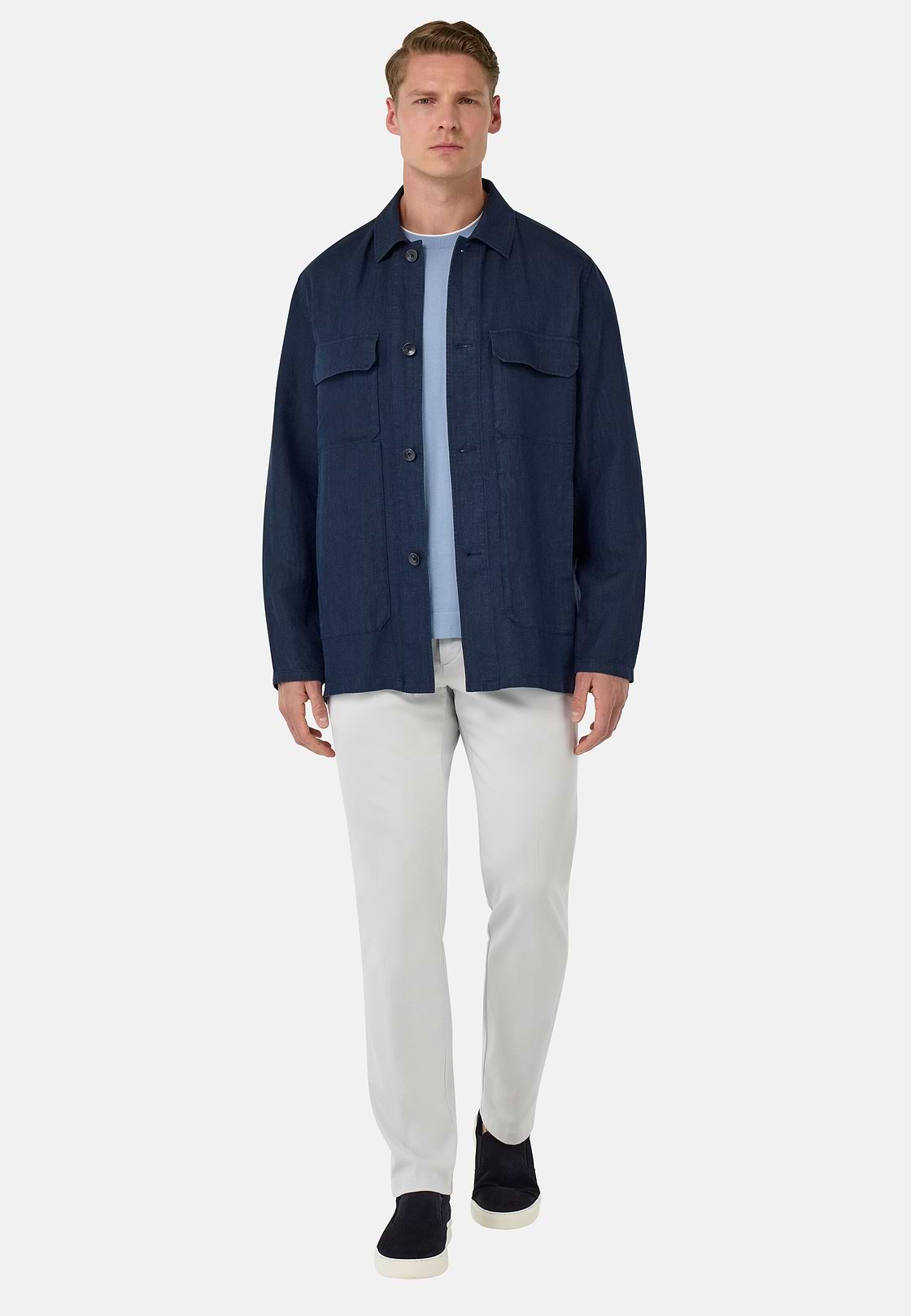 Bond Linen Shirt Jacket, Navy blue, hi-res