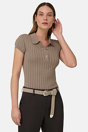 Polo Aus Baumwoll-Seiden-Strick, Taupe, thumb, 1