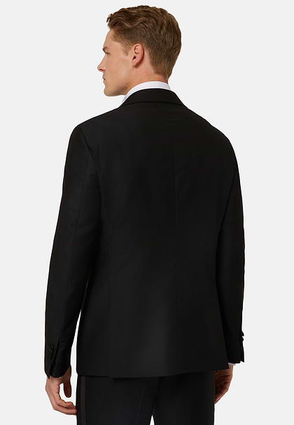 Black Wool Dinner Jacket with Peak Lapels, Black, hi-res