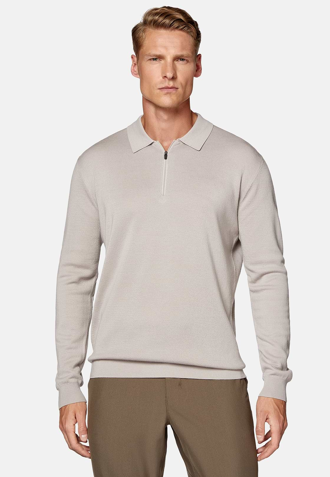 Sand Merino Wool Tech Polo Shirt, Sand, hi-res