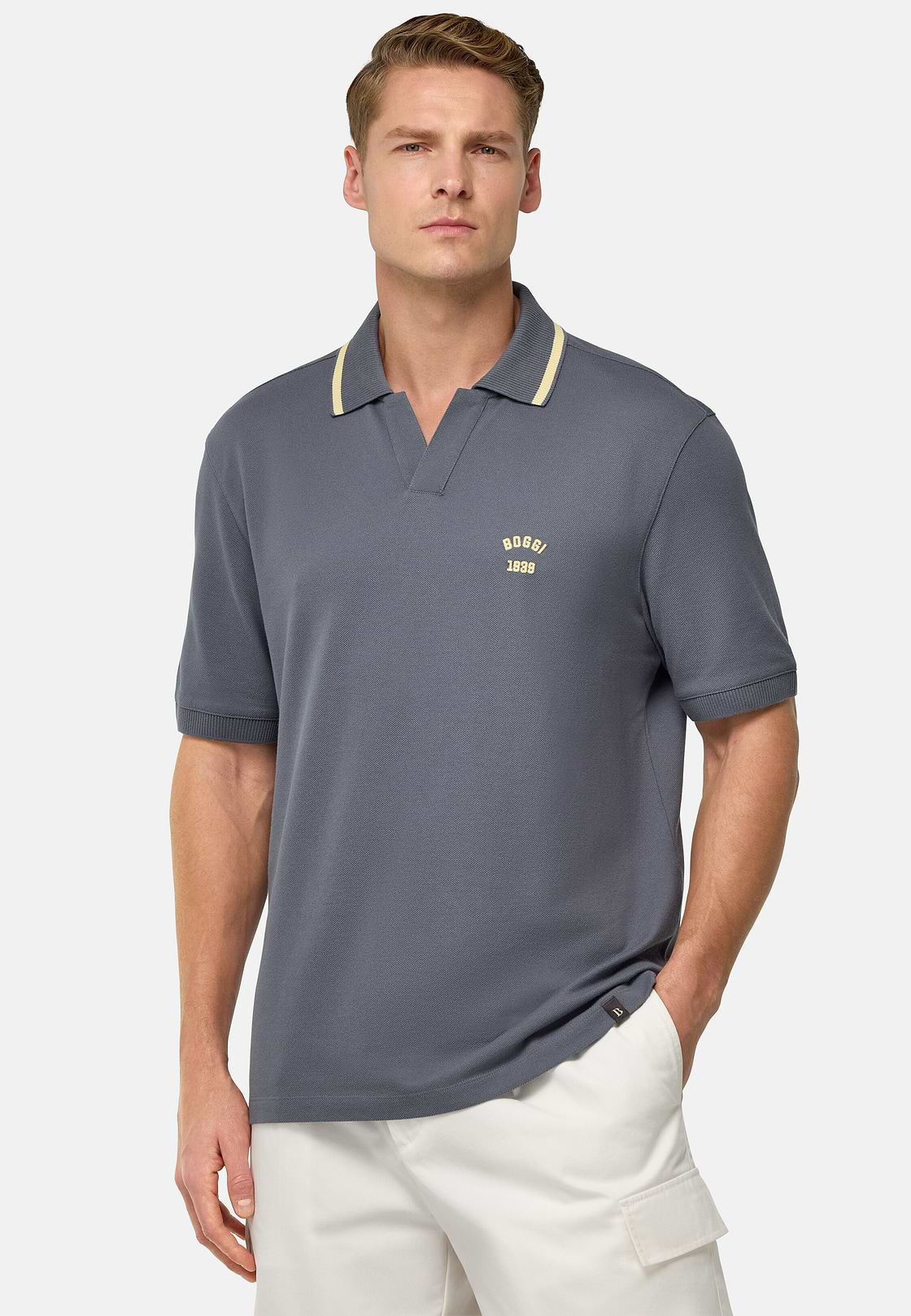 Cotton Piqué Polo Shirt, Charcoal, hi-res