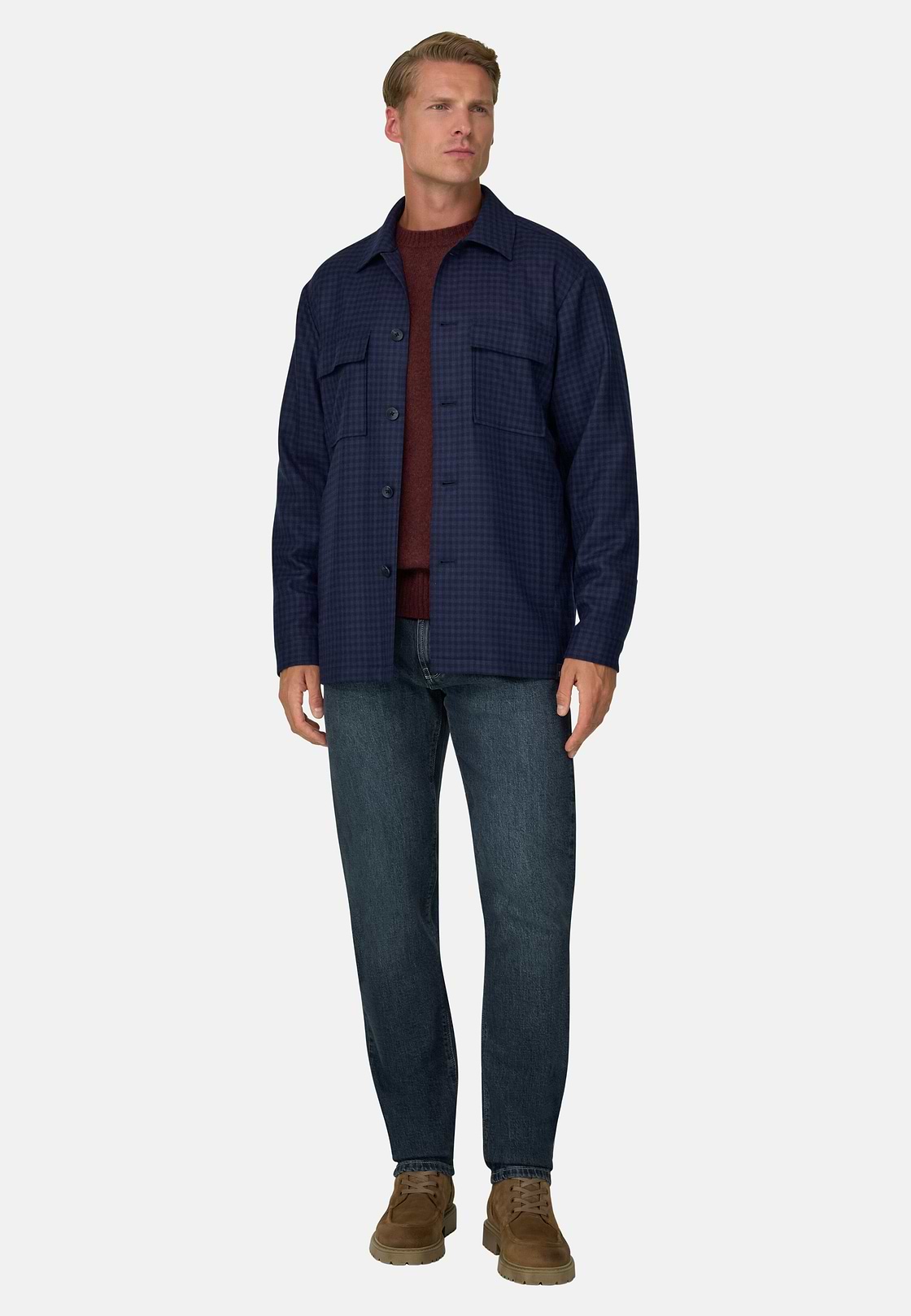 Hemdjacke aus Wolle mit Muster, Navy blau, hi-res, 2