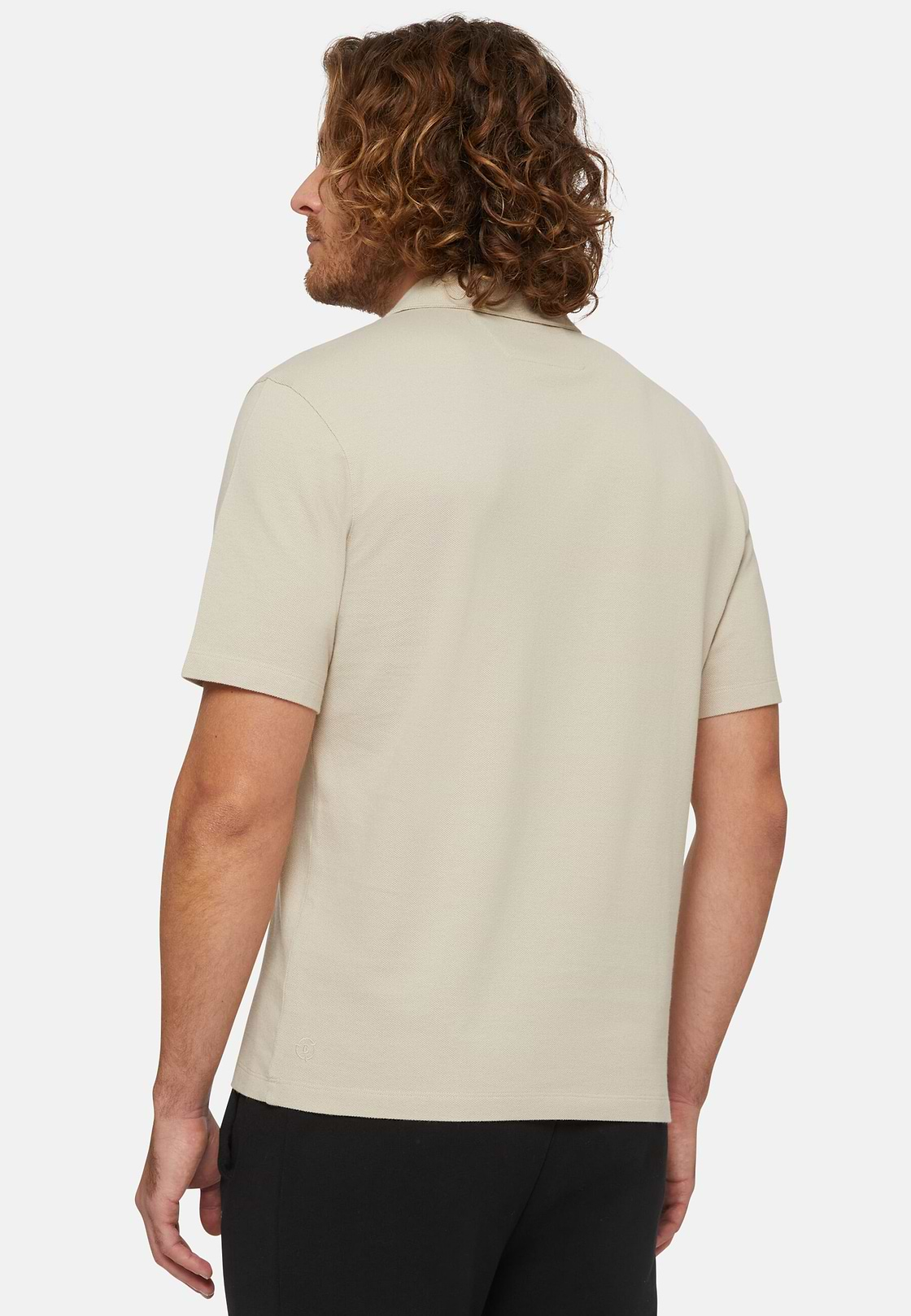 Organic Cotton Blend Piqué Polo Shirt, Beige, hi-res