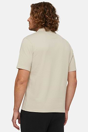 Organic Cotton Blend Piqué Polo Shirt, Beige, hi-res