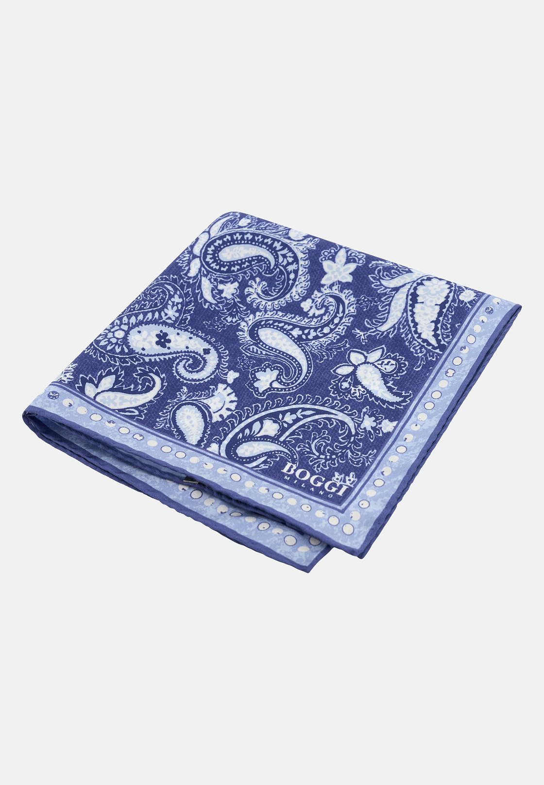 Paisley Print Silk Pocket Square, Blue, hi-res, 1