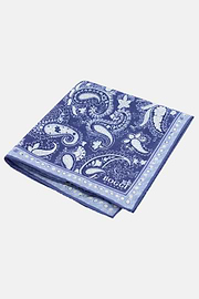 Paisley Print Silk Pocket Square, Blue, thumb, 1