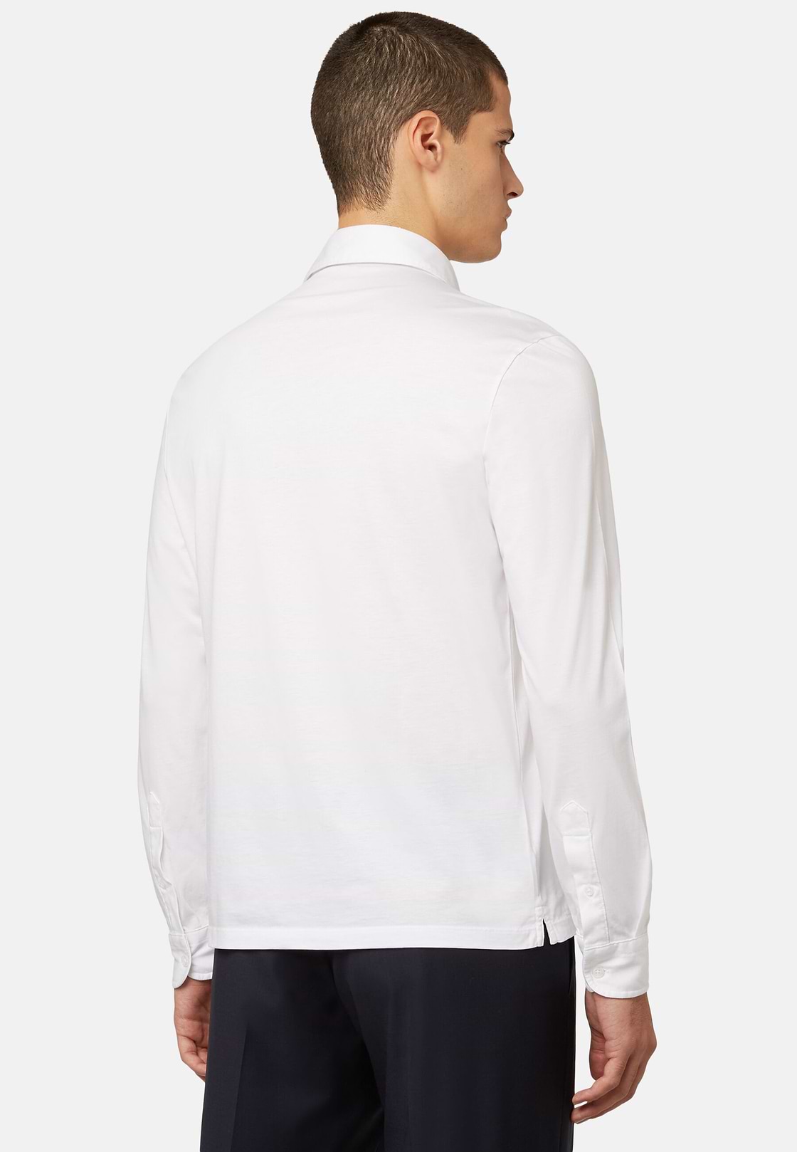 Polo In Jersey Di Cotone Pima Regular Fit Manica Lunga, Bianco, hi-res