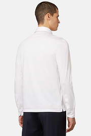 Polo In Jersey Di Cotone Pima Regular Fit Manica Lunga, Bianco, hi-res