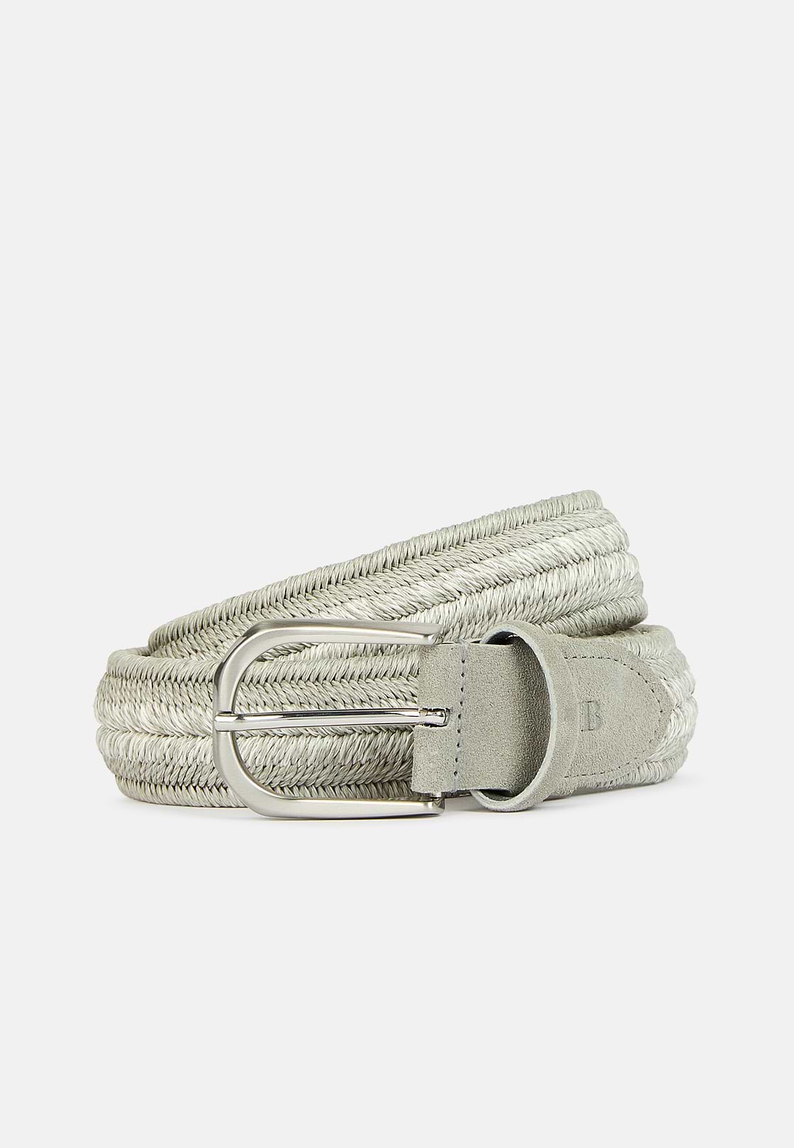 Stretch Linen Blend Woven Belt, Grey, hi-res