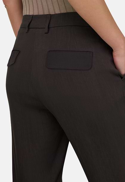 Stretch Linen Blend Trousers, Brown, hi-res
