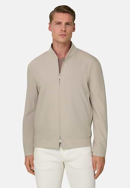 Wool Blend Bomber Jacket, Beige, hi-res