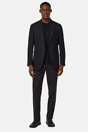 Giacca In Pura Lana Crepe, Nero, hi-res