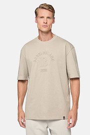 T-Shirt in Misto Cotone Organico, Taupe, hi-res