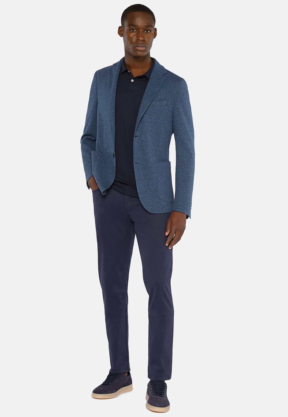 Blue jacket grey pants hot sale