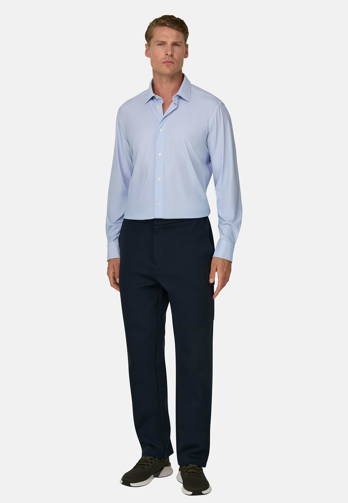 Shirt Micro Patterned Stretch Nylon Slim Fit B Tech, Light Blue, hi-res, 2