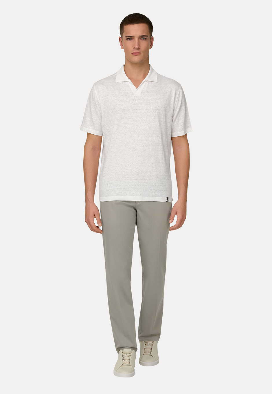 Stretch Linen Jersey Polo Shirt, White, hi-res