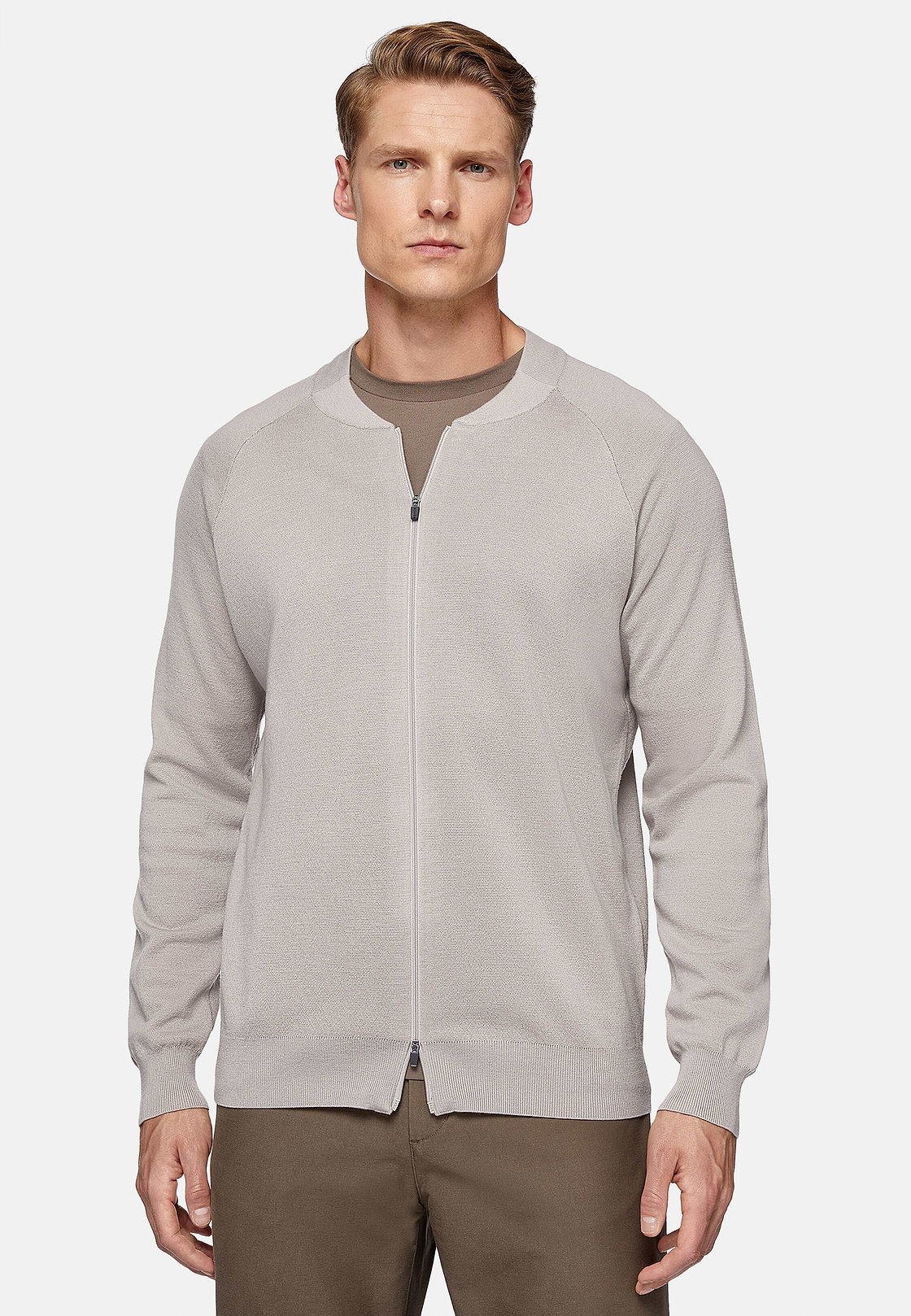 Sand Merino Wool Tech Bomber Jacket, Sand, hi-res