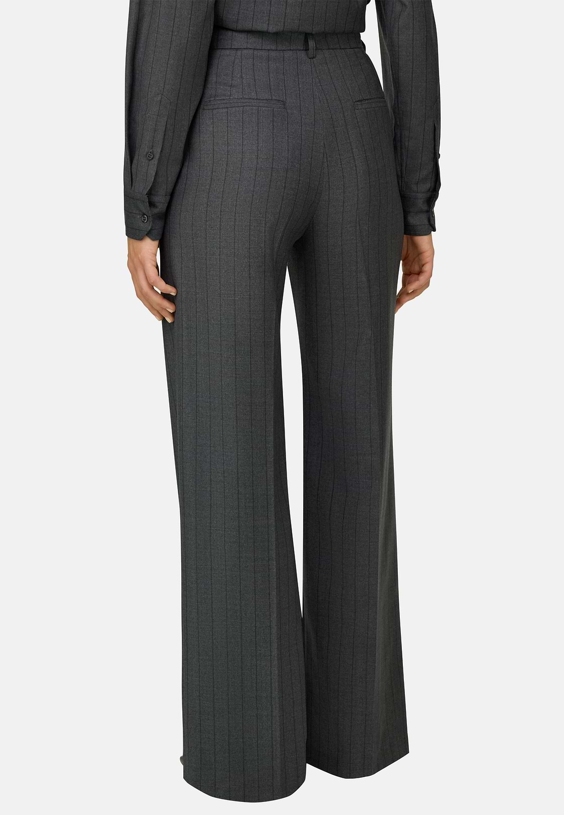 Pinstripe Wool Trousers Single Pleat, Grey, hi-res, 4