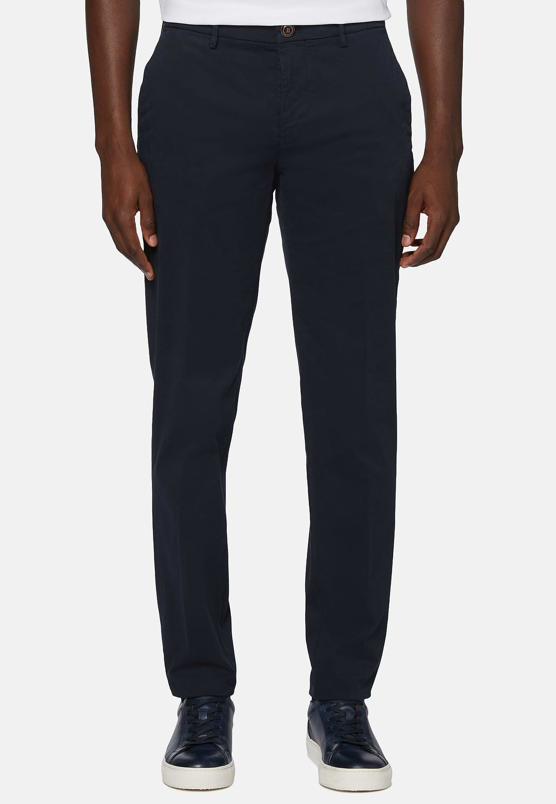 Stretch Cotton Trousers, Navy blue, hi-res