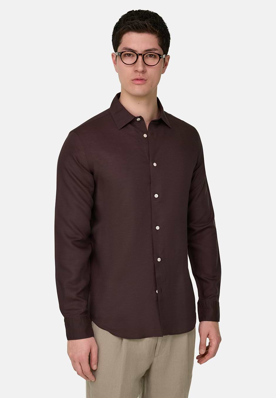 Hemd Aus Tencel Und Leinen Regular Fit, Dunkelbraun, hi-res