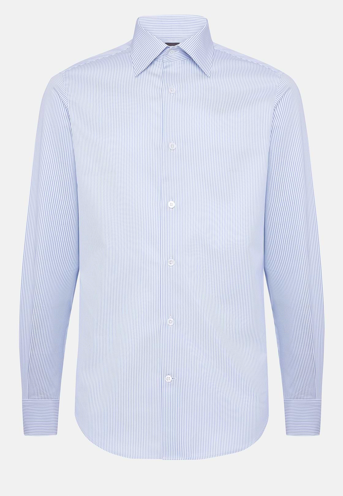 Camisa de algodão às riscas de corte regular, Light Blue, hi-res