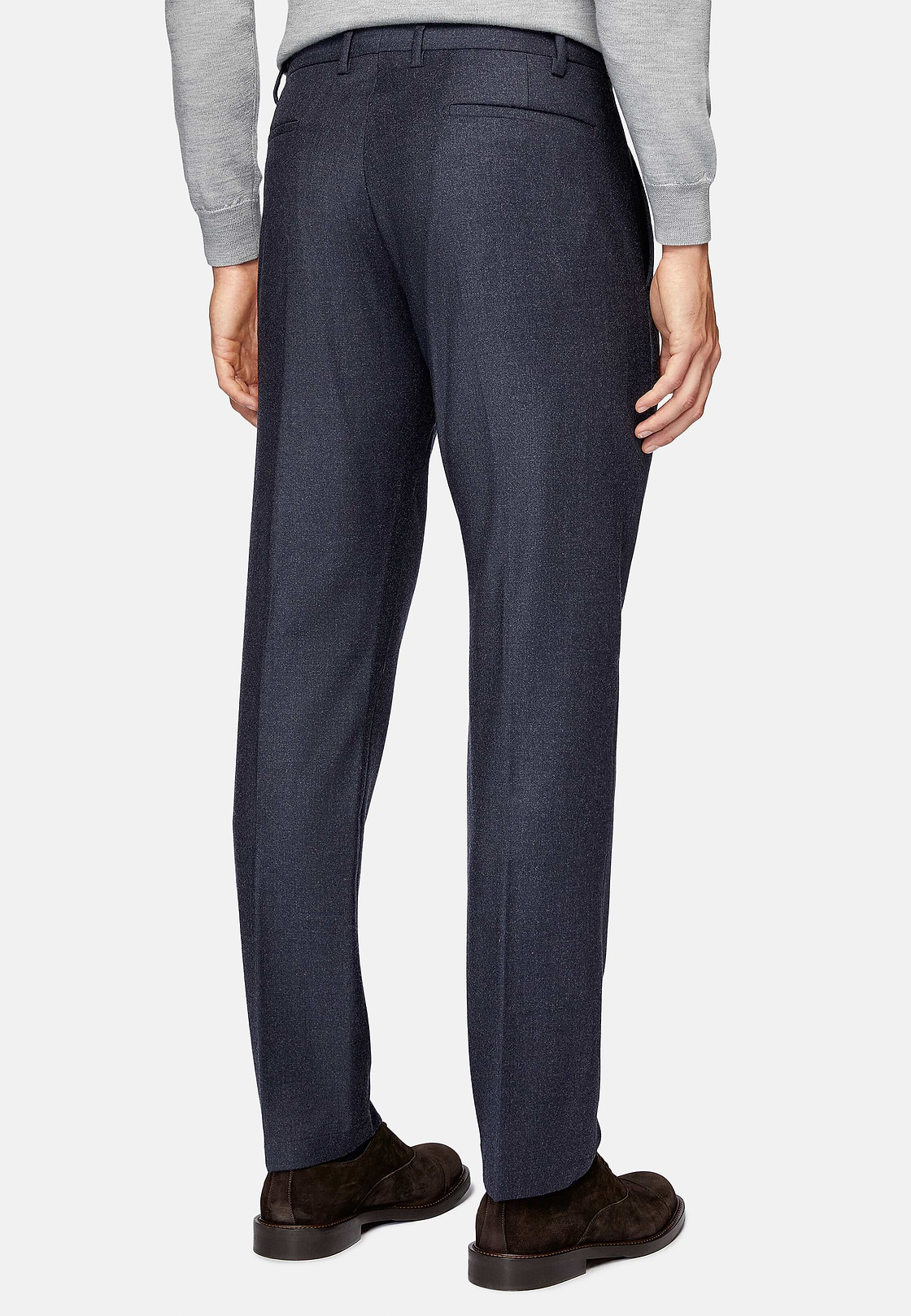 Pantalon En Flanelle Extensible., bleu marine, hi-res