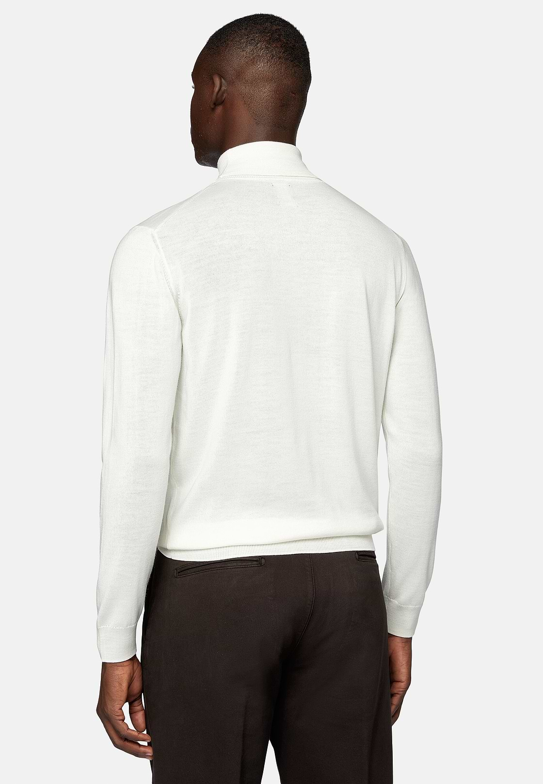 White Polo Neck Jumper in Merino Wool, White, hi-res