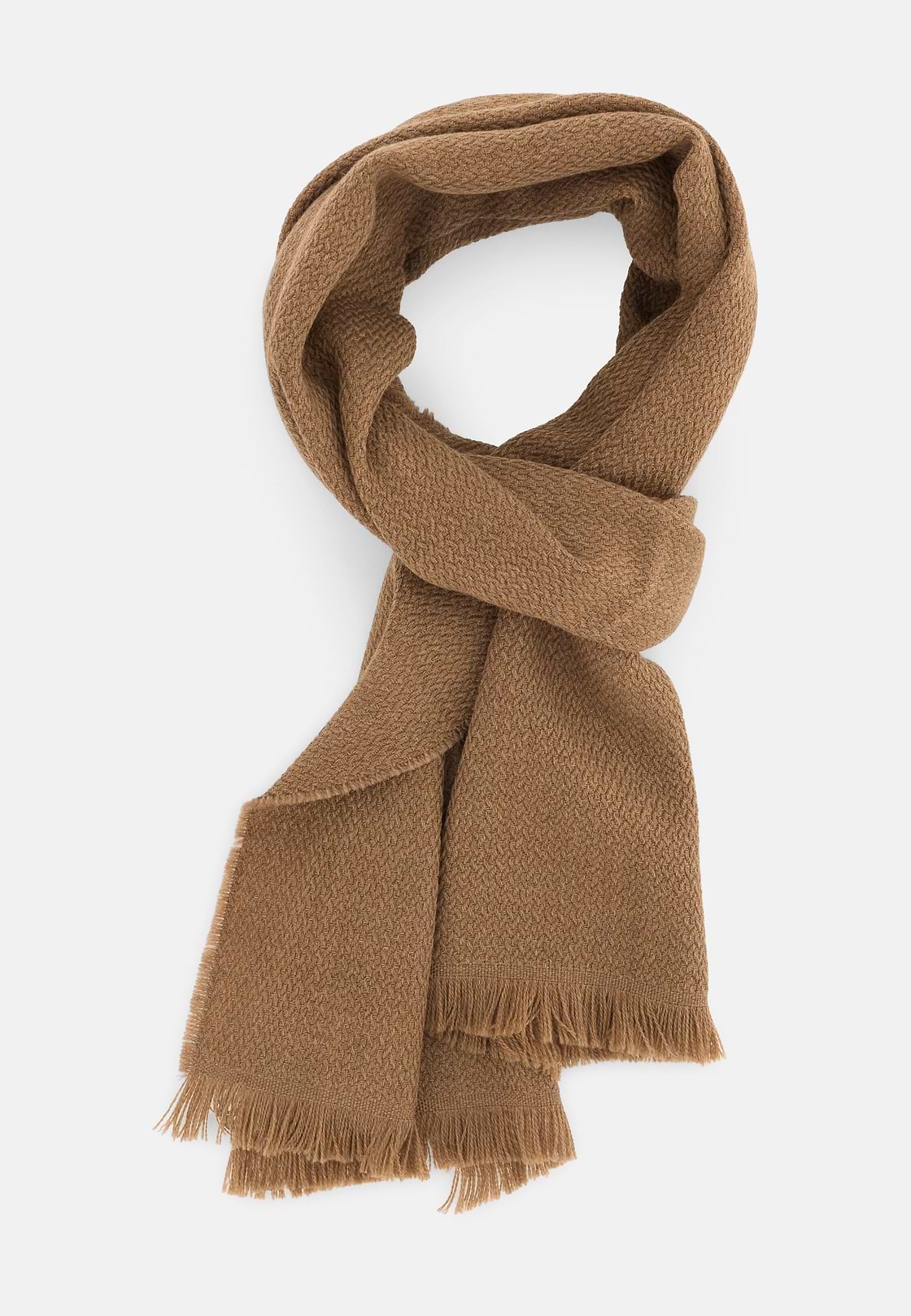 Scarf with Knitted Motif in Wool, Biscuit, hi-res, 2