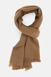 Scarf with Knitted Motif in Wool, Biscuit, thumb, 2