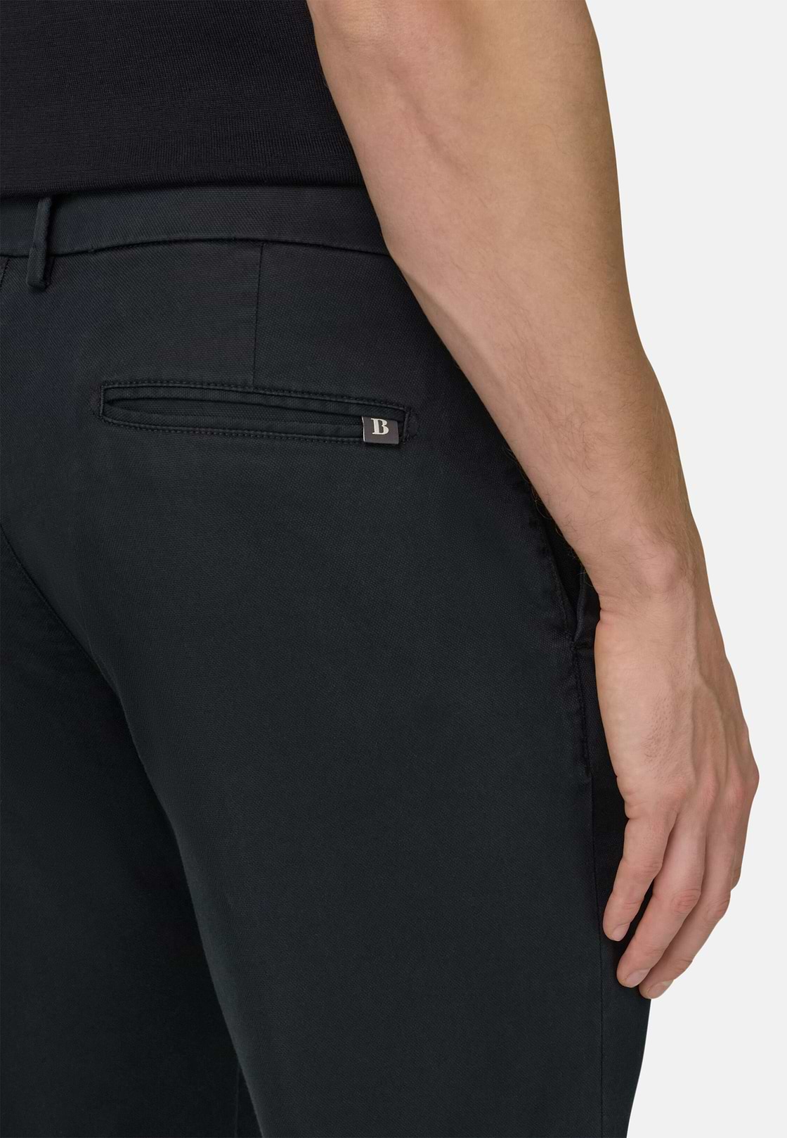 Pantaloni In Cotone Tencel Elasticizzato, Nero, hi-res, 4