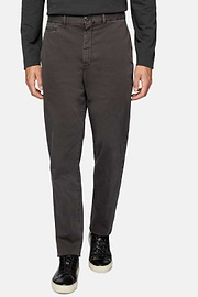 Stretch Cotton Gabardine Trousers, Brown, hi-res