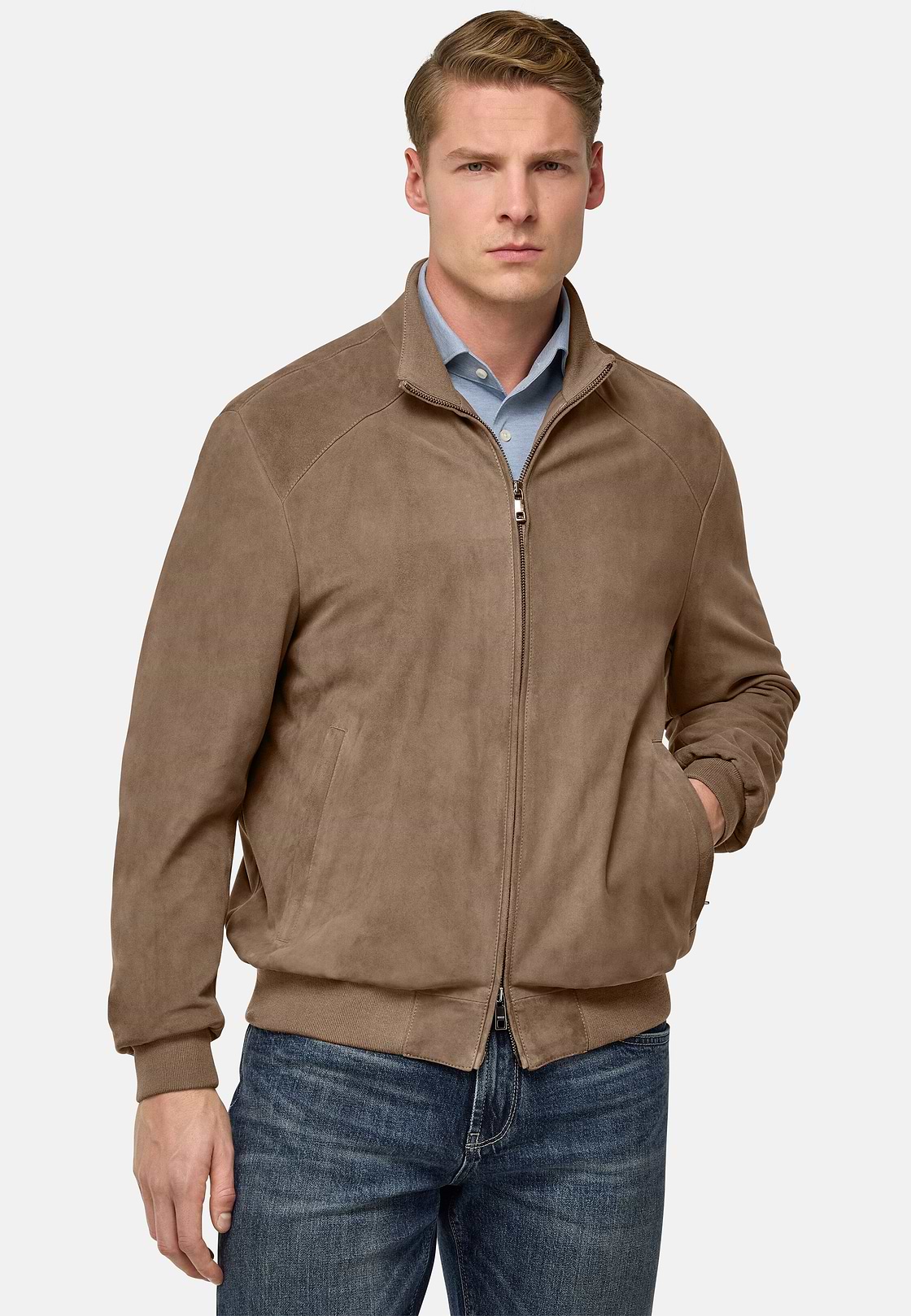 Bomber Aus Veloursleder, Taupe, hi-res