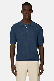 Knitted Polo Shirt in 100% Organic Cotton, Blue, thumb, 1