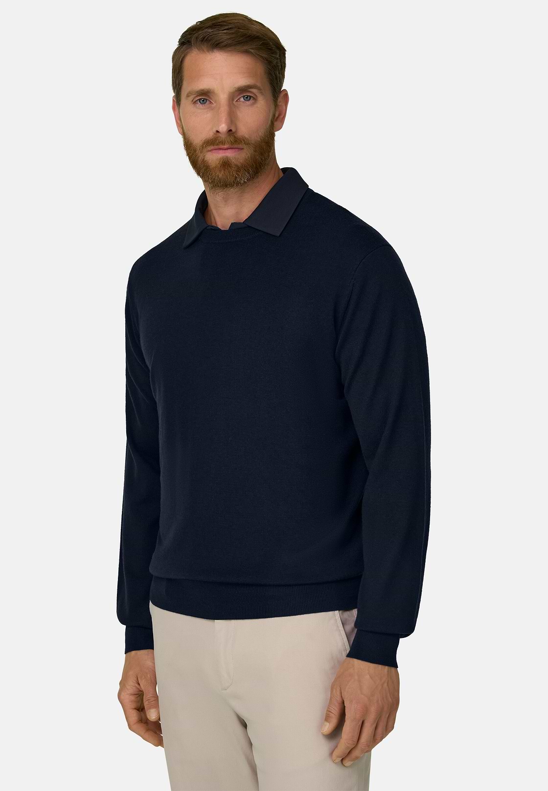 Rundhalspullover aus extrafeiner Merinowolle, Navy blau, hi-res, 1
