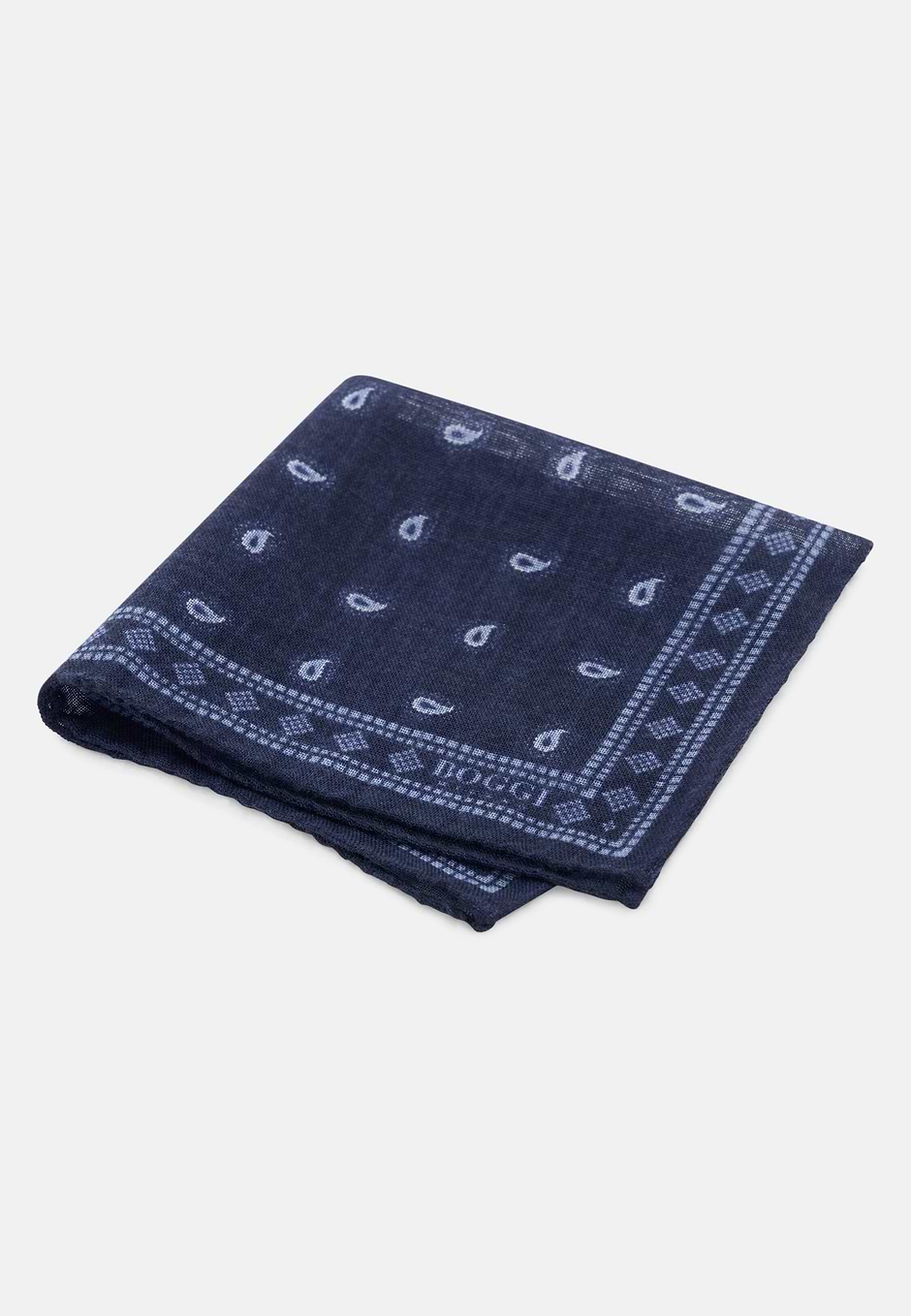 Pocket Square Micro Paisley Print Wool, Navy blue, hi-res