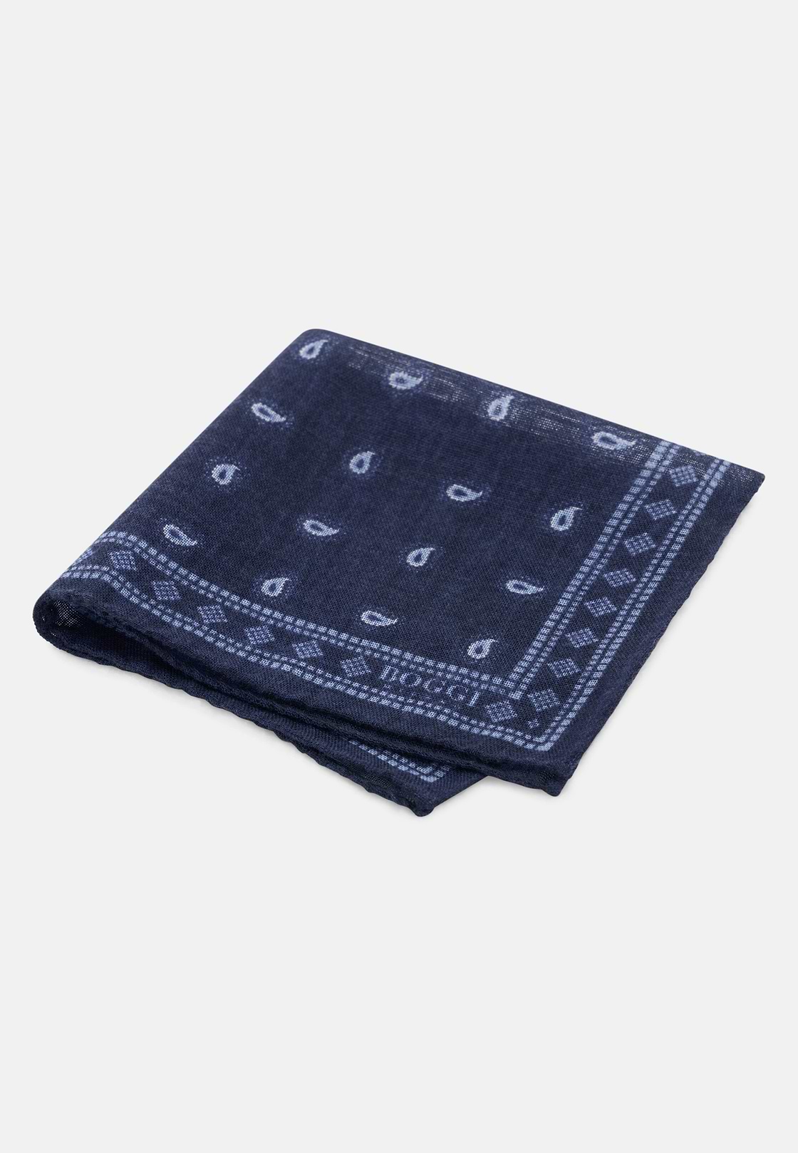 Pocket Square Micro Paisley Print Wool, Navy blue, hi-res, 1