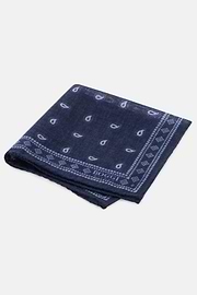Pocket Square Micro Paisley Print Wool, Navy blue, thumb, 1