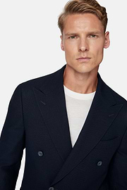 Giacca In Pura Lana Crepe, Navy, hi-res