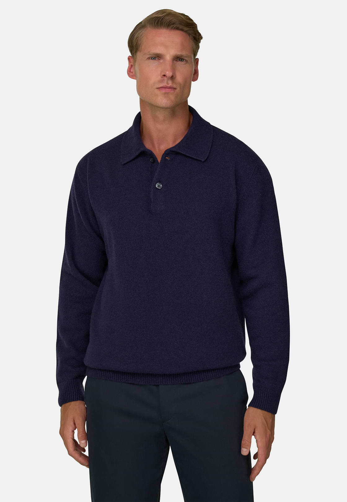 Gebreid Poloshirt Gemengd Cashmere, Navy blue, hi-res, 1