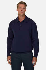 Gebreid Poloshirt Gemengd Cashmere, Navy blue, thumb, 1