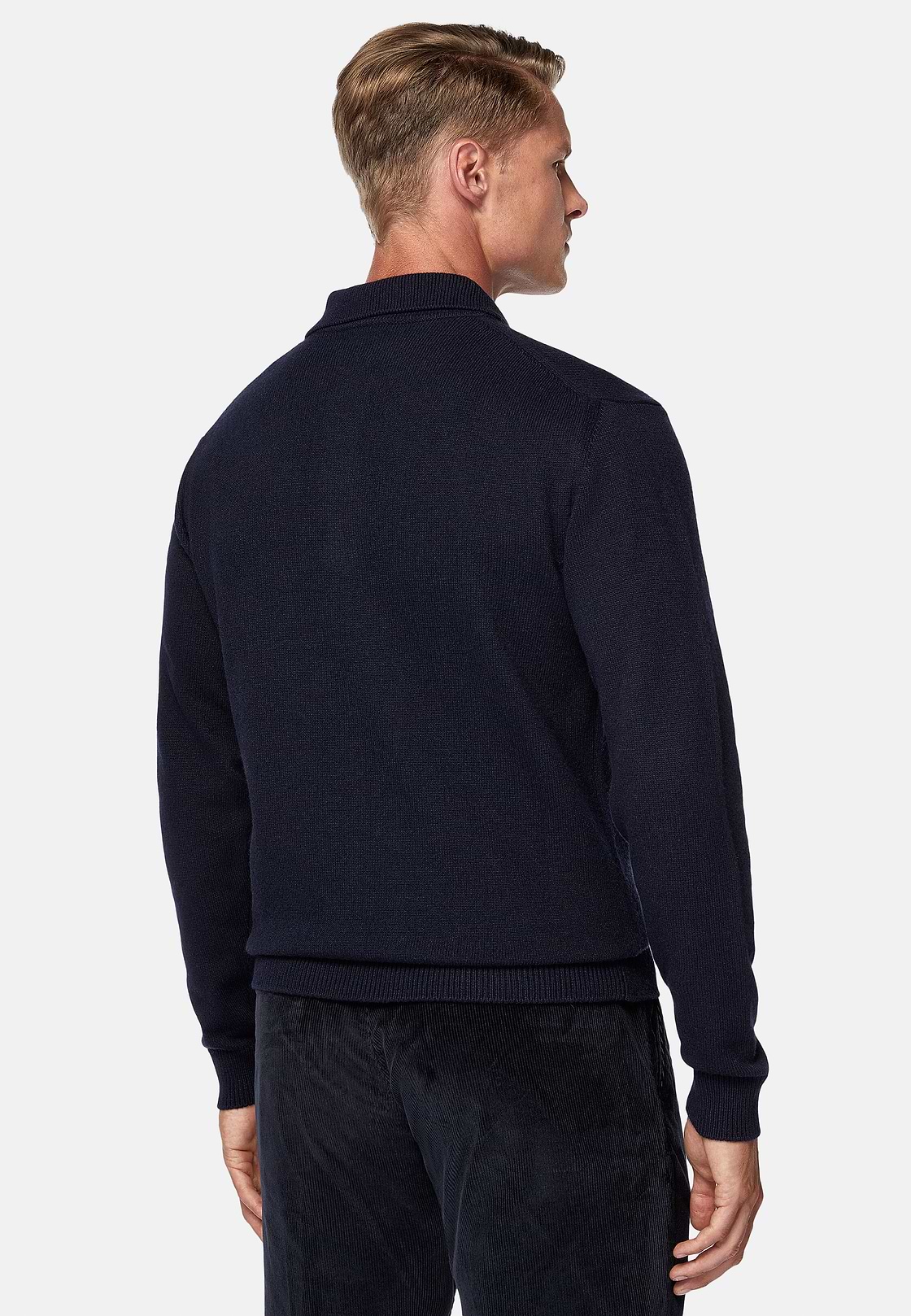 Navy Polo Neck Jumper in a Cashmere Blend, Navy blue, hi-res