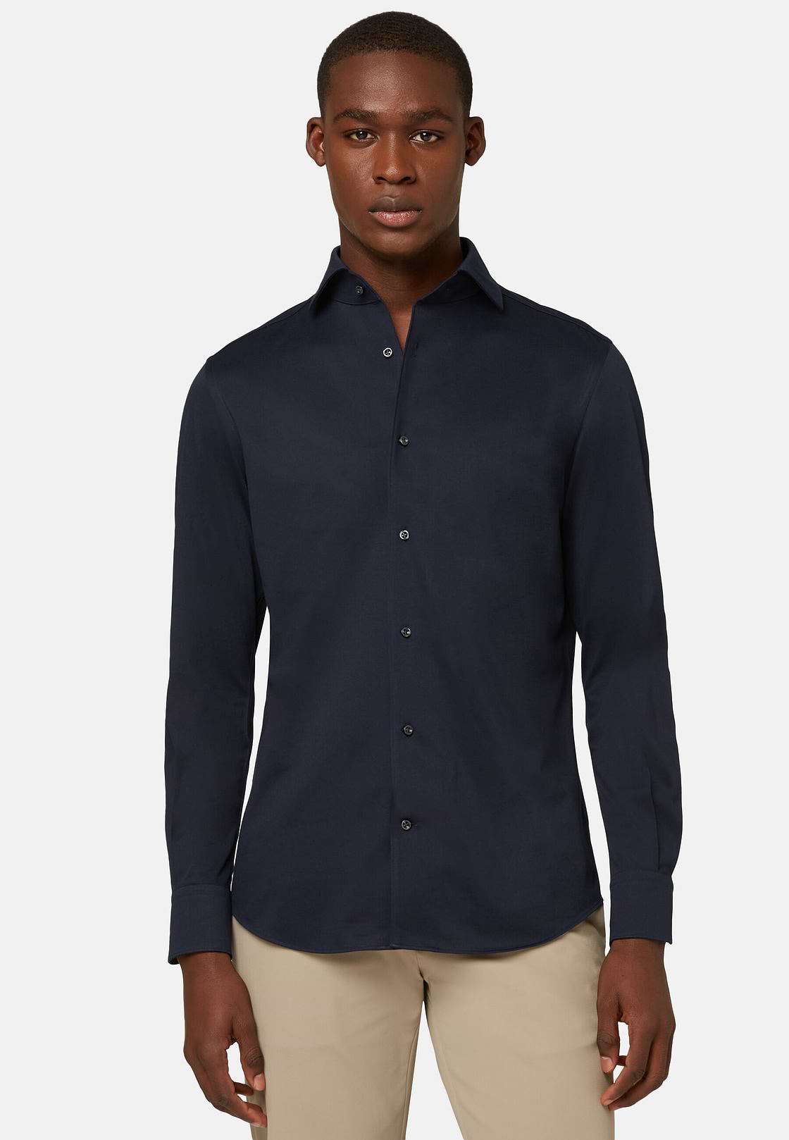 Camisa estilo polo de punto japonés regular fit, AZUL MARINO OSCURO, hi-res