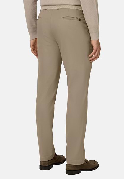 Pantaloni In Cotone Tencel Elasticizzato, Taupe, hi-res