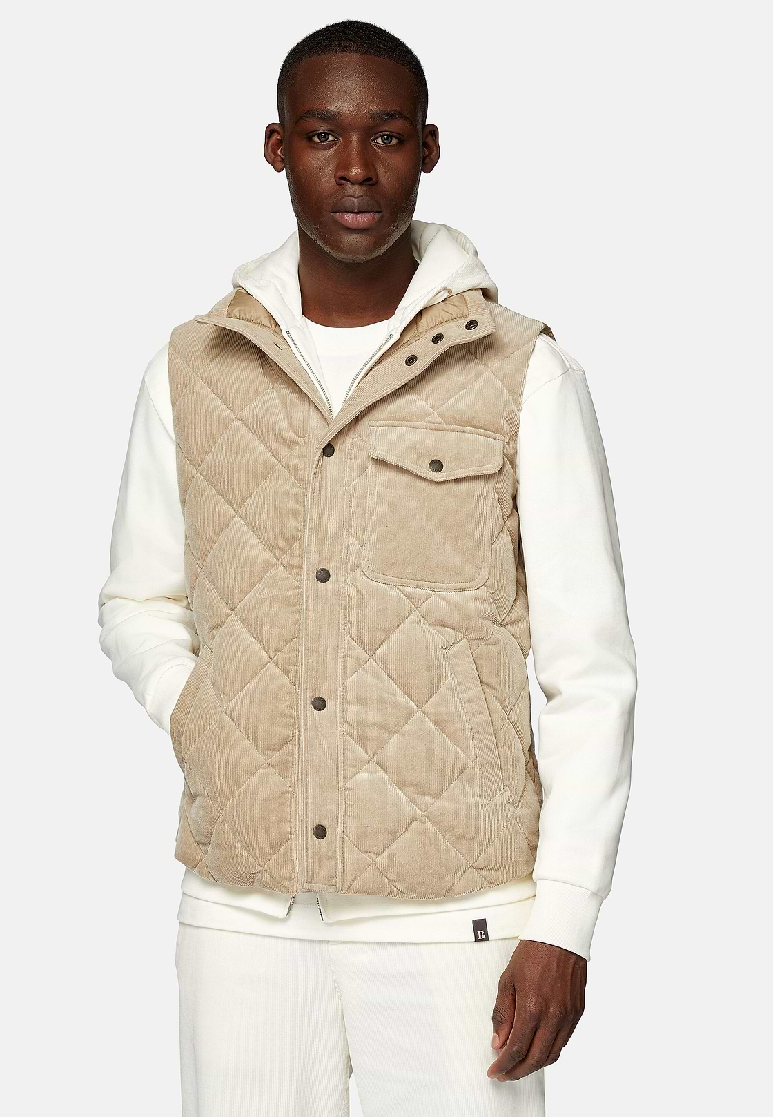 Gilet Rembourré En Velours De Coton, Beige, hi-res